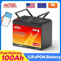 MOSEWORTH 12V 100Ah Bluetooth LiFePO4 Akumulator Litowy Inteligentny BMS 100A 8000+ Cykli Akumulatory do Kempingu Łodzi Solarnych
