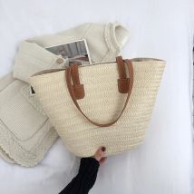 JIOMAY Modische Damen-Umhängetasche aus Stroh, vielseitige gewebte Eimertasche, lässige Boho-Strandtasche für Reisen und Sommerausflüge
