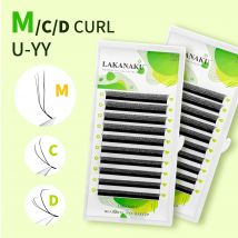 LAKANAKU 2D UU Eyelashes Narrow Fan YY Lashes Extensions M curl U YY Lash Pre made Volume Cilios Y