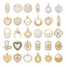 Stainless Steel Gold Plated Pendant White Shell Heart Star Moon Round Charms Non Tarnish Geometric Waterproof for Jewelry Making