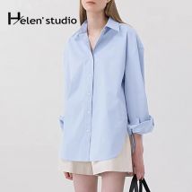 100% Cotton Loose Shirt Women Elegant Casual Turn-Down Collar Long Sleeve Blouse