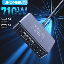UHOMEBUY Caricatore USB C da 710 W Stazione di ricarica GaN a 10 porte Caricatore rapido da 140 W PD3.1 Tipo C per MacBook Pro iPhone 16 Samsung S23