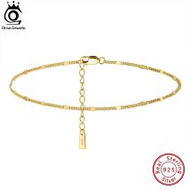 ORSA JEWELS Fußkettchen aus 14 Karat Gold, 1,2 mm, italienische kubanische Kette für Damen, 925er Sterlingsilber, feines Sommer-Strand-Fußarmband, Fußkettchen SA43