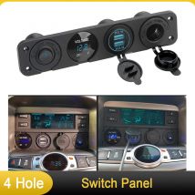 12V USB Panel Socket 4 in 1 Dual USB Charger with Rocker Switch Car Cigarette Lighter Digital Voltmeter for Car Boat Truck RV