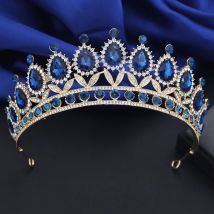 Royal Blue Crystal Tiaras for Brides Princess Diadem Party Prom Wedding Crown Hair Jewelry Bridal Head Accessories