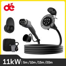 dé Cable de extensión tipo 2 para estación de carga Wallbox, 11kW, cargador EV Compatible con todos los enchufes de carga tipo 2, 5m, 10m, 15m, 20m