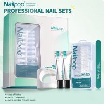 Nailpop Nail Tips e colla Gel Nail Kit Fast Nail Extension Set con Soft Gel UV Lamp 600Pcs Semi Matte Nails and Files Tools
