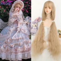 XY Halloween Cosplay Perücken mit Pony Extra lange lockige gewellte Kunsthaarperücken für Frauen Lolita Perücke weiblich Rosa Schwarz Blonde Perücke