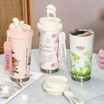 500ml vintage coffee cup sunflower women's cup portable travel cup leak proof double wall insulated cup vacuum drum
