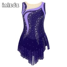 Frauen Eiskunstlauf Kleid Ärmelloses Lyrical Dance Performance Kostüm Strass Gymnastik Trikot Kleid Ballett Dancewear