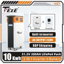 TezePower All in One 51.2V 10Kwh Powerwall LifePo4 Battery 200Ah 51V Built-in Inverter Home Energy Storage Rechargeble Cells