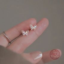 HI MAN 925 Sterling Silver Sweet and Cute Four Seasons Color Zircon Butterfly Stud Earrings Women Trend All-match Jewelry