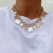 Elegante Schmuck Nachahmung Unregelmäßige perle Anhänger Halskette Große Geometrie Kette Unquie Frauen Valentinstag Mode Halskette N0466