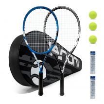 Racchette da tennis per adulti, racchette da tennis pre-intrecciate da 27 pollici-2 set di racchette da tennis per giocatori con 3 palline, 2 impugnature, 2 punti di vibrazione