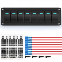 Pannello interruttori a bilanciere a 8 gruppi Pannello interruttori a barra luminosa a LED blu impermeabile 12V Interruttore a levetta a bilanciere da 12 Volt 3 pin ON/OFF per auto