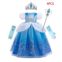 Kinder eis blau Blumen druck Party kleid Mädchen gefroren Elsa Anna Cosplay Prinzessin Kleid Mädchen Schneeflocke 4 Stück Sets Kostüm neue Kleidung