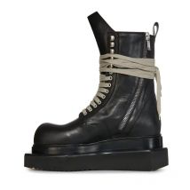 Herren-High-Top-Schuhe, Plateau-Sneaker, klobige Sohle, Leder, Schnürung, Reißverschluss, Absätze, luxuriöse, trendige Designer-Motorradstiefel in Schwarz