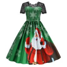 Frauen Weihnachts kleid Kurzarm Spitze sexy Abend party Kleider Tunika 50er Jahre Hepburn elegantes Sommerkleid