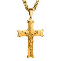 Edelstahl Byzantinische Kette Kreuz Anhänger Männlich Gold Farbe Jesus Christus Kruzifix Halsketten für Männer Religiöse Schmuck Geschenk