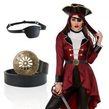 Mittelalter liche Vintage Frauen Piraten einäugige Augenklappe Steampunk Gürtel Halloween Cosplay Kostüm Zubehör