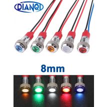 8mm LED Metal Indicator Light Waterproof Signal Lamp Dot Light With Wire Red Yellow Blue Green White 3v12v24v220v Signal light