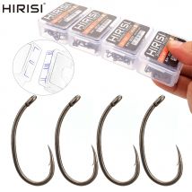 Hirisi 50 szt. haczyków wędkarskich z mikro-otkiem, ze stali nierdzewnej o wysokiej zawartości węgla, powlekanych PTFE, z oczkiem, z możliwością łączenia, w pudełku 8037