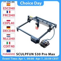 SCULPFUN S30 Pro Max 20W Laserowa Grawerka i Wycinarka, Automatyczna Pomoc Powietrzna, Ogniskowanie Laserowe 0,08*0,1mm, Płyta Główna 32-bitowa, Obszar Pracy 410*400mm