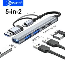 5-IN-2 USB C HUB Typ C zu USB 3.0 HUB PD 65W Multi USB Splitter Adapter OTG für Lenovo MacBook Pro Computer Zubehör