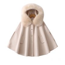Winter Christmas Girls Woolen Coat  Woolen Cape Fox Fur Collar Kids Jacks for Girls Baby Girl Winter Cloths  Girls NewYear Coat