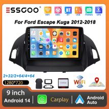 ESSGOO Autoradio Android 14 9" Touchscreen CarPlay wireless Android Auto 32G/64G Navigazione GPS WiFi Controllo al volante Bluetooth USB FM RDS Mirror Link per Ford Escape Kuga 2012–2018 Lettore video