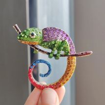 Mode Strass eingelegte Chamäleon Brosche, Tier Eidechse Emaille Zubehör Pins Schmuck