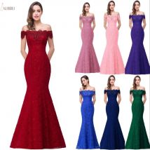 Spitze Meerjungfrau Lange Brautjungfer Kleider Weg Von Der Schulter Perlen Elegante Burgund Blau Elfenbein Hochzeit Formale Party Abendkleid Vestido