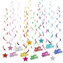 6 teile/satz Alles Gute Zum Geburtstag Spirale Banner Decke Hängen Dekor Stern Girlande PVC Swirl Banner für Kinder Geburtstag Party Dekoration