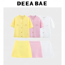 DEEABAE Spring And Autumn New Product Round Neck Short Sleeve Simple Fashion Single Breasted Knitted Cardigan Coat