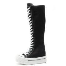 13 CM Frauen High Top Casual Leinwand Schuhe 2025 Frühling Herbst Kniehohe Stiefel Lace-up Zip Damen Plattform keile Vulkanisieren Turnschuhe
