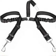 Dog Seat Belt, Double Dog Seatbelt Adjustable Vehicle Safety Leash with Elastic Bungee Buffer, Reflective No Tangle Y Shape Two