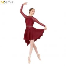 Body da donna con strass scintillanti, ginnastica, pattinaggio di figura, balletto, danza lirica, costume, abito da ballo a maniche lunghe in rete trasparente