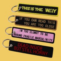 Kreativer Buchstaben-Auto-Schlüsselanhänger, lustige Zitate, Schlüsselanhänger für Männer, bestickte Schlüsselanhänger, Schlüsselanhänger, Halter, Motorrad-Tag, Chaveiro