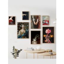 Flower Veil Portrait of Woman and Soldier Retro Poster Art Prints , Collage Surreal Art Canvas Painting Wall Picture Home Decor