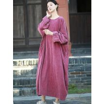 Hohe Qualität Baumwolle Leinen Lange Kleid Frauen Neue 2024 Herbst Vintage Stil Einfarbig Übergroßen Weiblichen Casual Kleider M200
