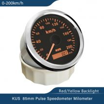 KUS Pulssignal 85 mm neuester Tachometer 0–120 km/h 0–200 km/h mit rot-gelber Hintergrundbeleuchtung für Motorrad, Auto, LKW, Boot, Universal