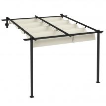 Outsunny Pérgola de Pared 3x3 m con Techo Retráctil de Poliéster Crema y Gris