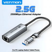 Adapter Ethernet Vention 2.5G USB A C, karta sieciowa USB 3.0, 2500Mbps/1000Mbps RJ45 Lan do MacBooka, iPada, laptopa, PC, Windows, Switch