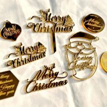 Ins Merry Christmas Party Cake Topper Gold Acrylic Santa Claus Christmas Birthday Cupcake Toppers for Kids Xmas Gifts Decoration