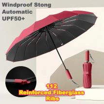 Windproof Automatic Umbrella 112 Reinforced Fiberglass Ribs, Stormproof UV 50+ for Men Women, Compact Folding Sun Rain Umbrellas