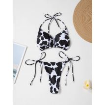Kuh Druck Sexy Bikini Zwei Stück Badeanzug Bandage Bikinis Set Frauen Badeanzug Einstellbare Beachwear Feminine Halter Badende