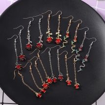 Aihua Metal Enamel Red Rose Flower Charm Earrings for Women Fashion Romantic Rose Earrings Jewelry Gifts
