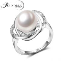 Echter Süßwasserring mit echter Perle für Damen, weiß, schwarz, natürliches 925er-Sterlingsilber, Perlenringe, verstellbar, Mutter-Geburtstagsgeschenk