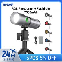 NEEWER BASICS Linterna de fotografía RGB con trípode de escritorio/4 colores/20 filtros Gobo/7500mAh, 10W 6300K CRI95 + foco LED