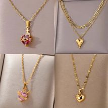 316L Stainless Steel Zircon Heart Cross Necklace for Women Girls Chain Collar Choker Necklace Goth 2024 New Trend Jewelry Gift